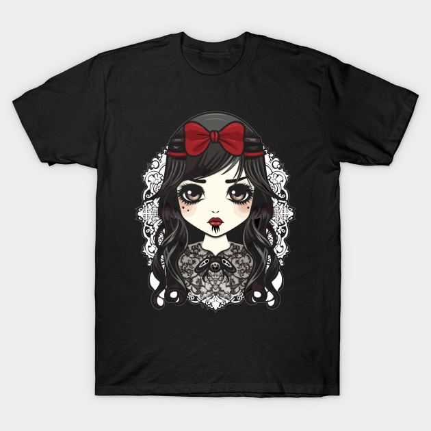 Cool Kawaii Goth Girl T-Shirt by Obotan Mmienu